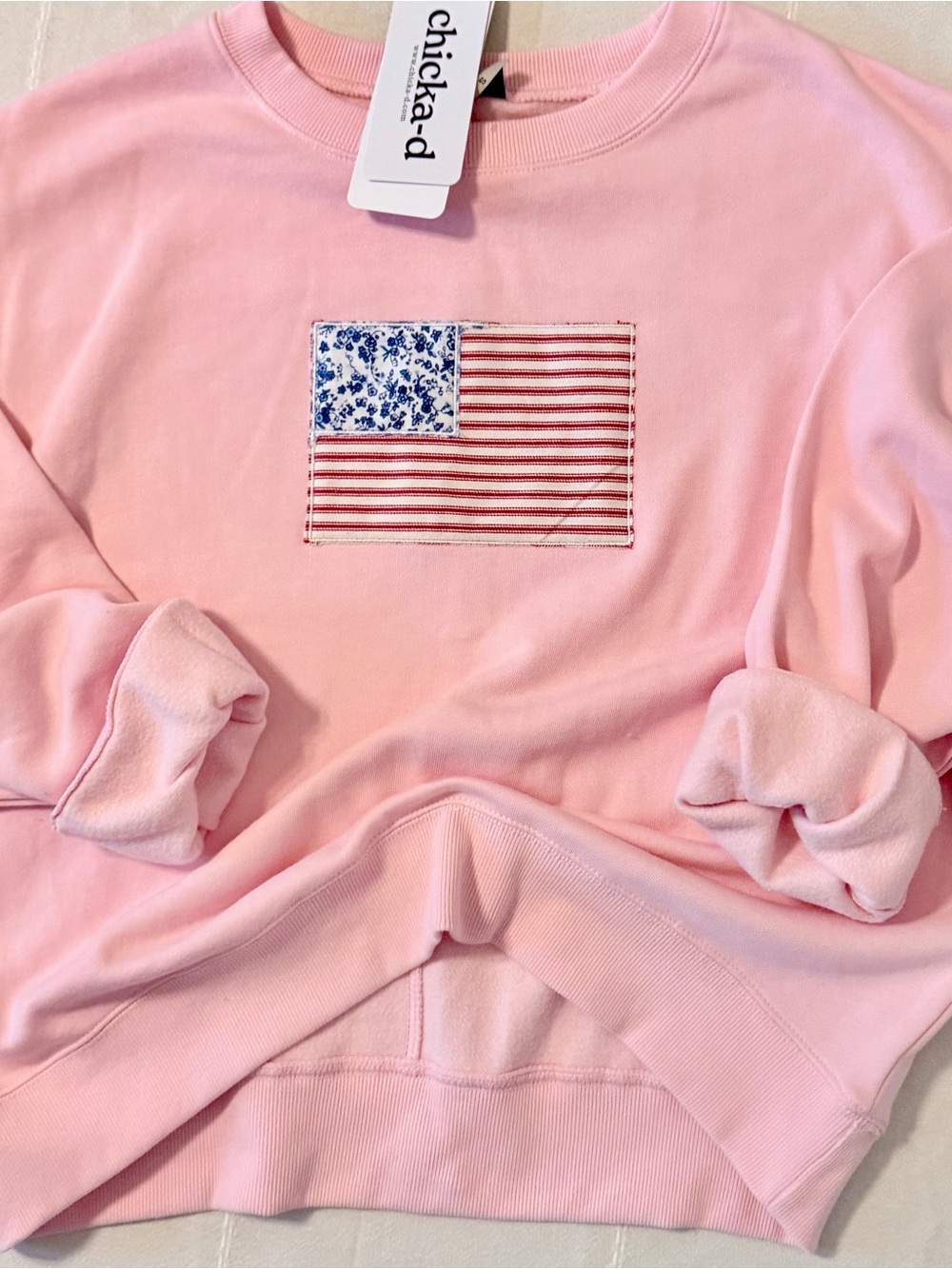 American Flag Patchwork on Chicka-d old school crew size small